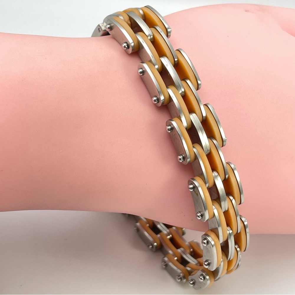 Piero Magli Stainless Steel and Silicone Tan Link Men’s Bracelet